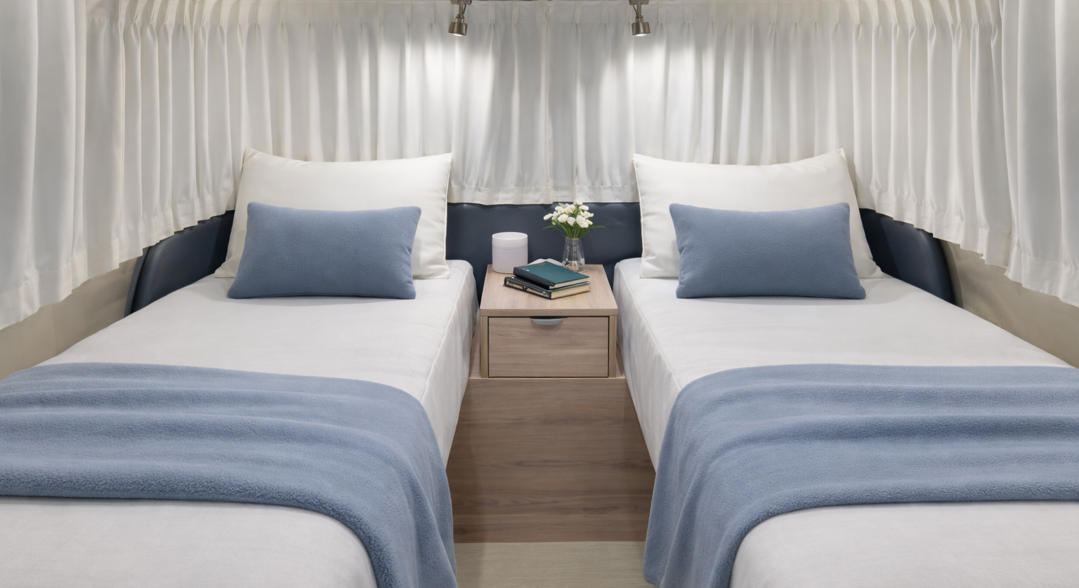 Airstream Twin Beds with Sheets