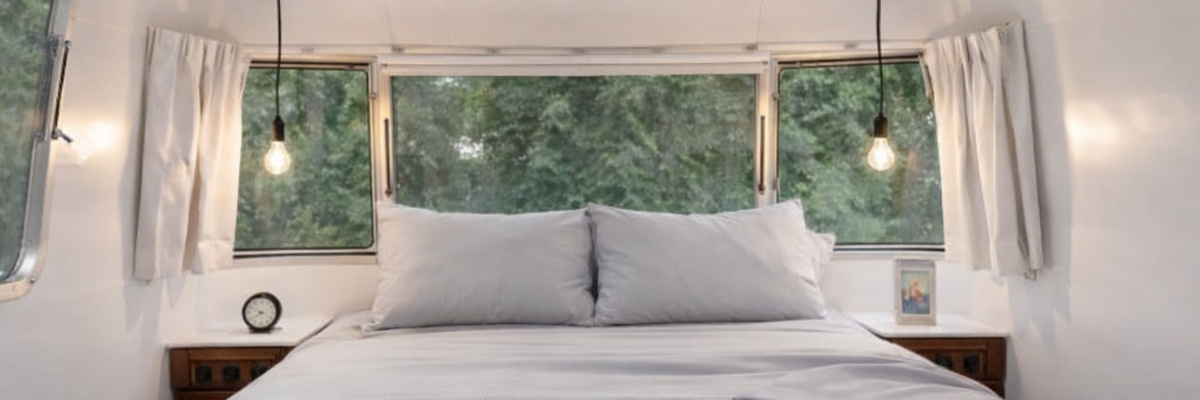Interior of vintage airstream bedroom